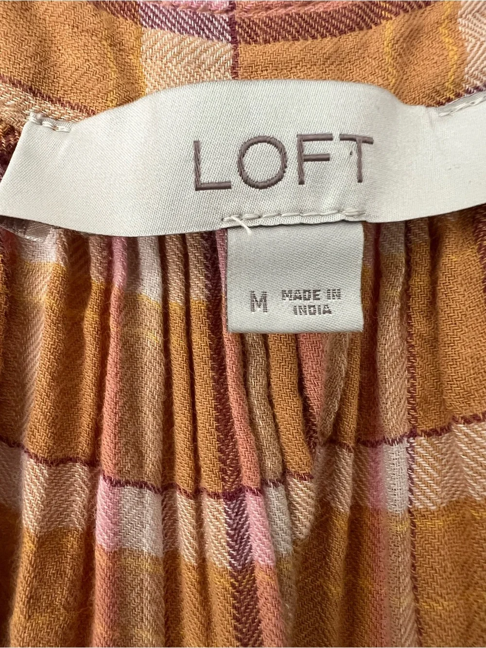 [LOFT] Boho Plaid Puff-Sleeve Peasant Top - Mustard